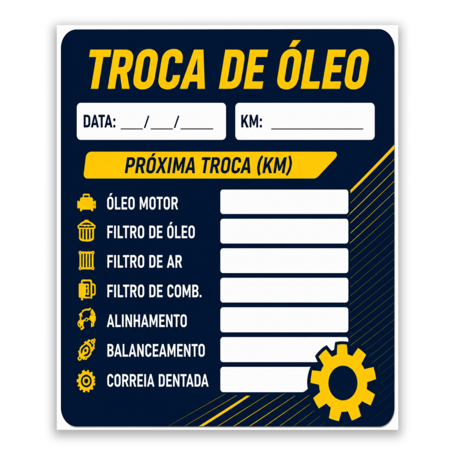 Adesivo Troca de Óleo - Formato 5x6 cm - Mínimo 500 peças